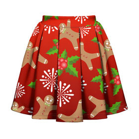 Детская юбка-солнце 3D с принтом Новогодний узор в Петрозаводске, 100% полиэстер | Эластичный пояс, крупные складки | новогодний узор | новый год | омела | пряничный человечек | снежинка | узор