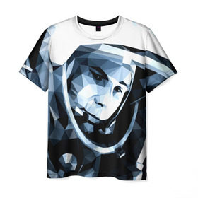Мужская футболка 3D с принтом Гагарин в Петрозаводске, 100% полиэфир | прямой крой, круглый вырез горловины, длина до линии бедер | поехали | полигоны | юрий