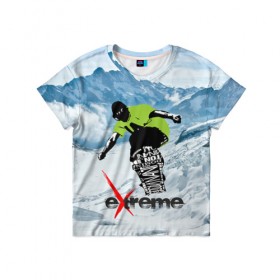 Детская футболка 3D с принтом Extreme в Петрозаводске, 100% гипоаллергенный полиэфир | прямой крой, круглый вырез горловины, длина до линии бедер, чуть спущенное плечо, ткань немного тянется | Тематика изображения на принте: extreme | snowboard | сноуборд | экстрим