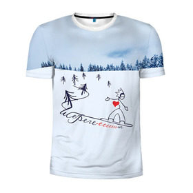 Мужская футболка 3D спортивная с принтом Шерегеш в Петрозаводске, 100% полиэстер с улучшенными характеристиками | приталенный силуэт, круглая горловина, широкие плечи, сужается к линии бедра | gesh | геш | лыжи | лыжник | сноуборд | шерегеш | шершавель