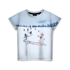 Детская футболка 3D с принтом Шерегеш в Петрозаводске, 100% гипоаллергенный полиэфир | прямой крой, круглый вырез горловины, длина до линии бедер, чуть спущенное плечо, ткань немного тянется | gesh | геш | лыжи | лыжник | сноуборд | шерегеш | шершавель