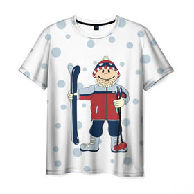 Мужская футболка 3D с принтом Лыжник в Петрозаводске, 100% полиэфир | прямой крой, круглый вырез горловины, длина до линии бедер | 