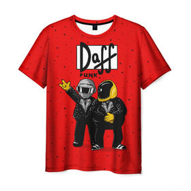 Мужская футболка 3D с принтом Daff Punk в Петрозаводске, 100% полиэфир | прямой крой, круглый вырез горловины, длина до линии бедер | Тематика изображения на принте: donut | homer | music | simpson | барт | гомер | музыка | пончик | симпсон