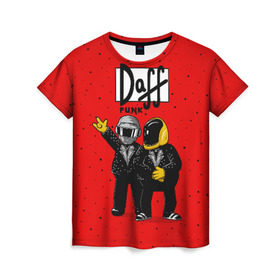 Женская футболка 3D с принтом Daff Punk в Петрозаводске, 100% полиэфир ( синтетическое хлопкоподобное полотно) | прямой крой, круглый вырез горловины, длина до линии бедер | donut | homer | music | simpson | барт | гомер | музыка | пончик | симпсон