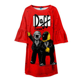 Детское платье 3D с принтом Daff Punk в Петрозаводске, 100% полиэстер | прямой силуэт, чуть расширенный к низу. Круглая горловина, на рукавах — воланы | donut | homer | music | simpson | барт | гомер | музыка | пончик | симпсон