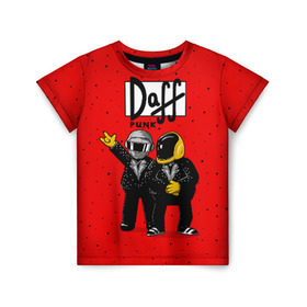 Детская футболка 3D с принтом Daff Punk в Петрозаводске, 100% гипоаллергенный полиэфир | прямой крой, круглый вырез горловины, длина до линии бедер, чуть спущенное плечо, ткань немного тянется | donut | homer | music | simpson | барт | гомер | музыка | пончик | симпсон