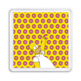 Магнит 55*55 с принтом Пончики Гомера Симпсона в Петрозаводске, Пластик | Размер: 65*65 мм; Размер печати: 55*55 мм | donut | homer | simpson | гомер | еда | плюшка | пончик | симпсон