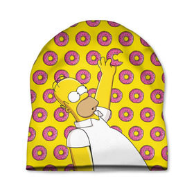 Шапка 3D с принтом Пончики Гомера Симпсона в Петрозаводске, 100% полиэстер | универсальный размер, печать по всей поверхности изделия | donut | homer | simpson | гомер | еда | плюшка | пончик | симпсон