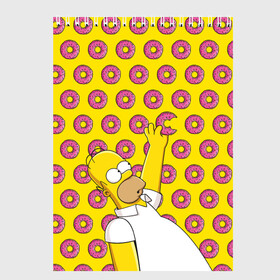 Скетчбук с принтом Пончики Гомера Симпсона в Петрозаводске, 100% бумага
 | 48 листов, плотность листов — 100 г/м2, плотность картонной обложки — 250 г/м2. Листы скреплены сверху удобной пружинной спиралью | donut | homer | simpson | гомер | еда | плюшка | пончик | симпсон