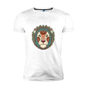 Мужская футболка премиум с принтом лев в Петрозаводске, 92% хлопок, 8% лайкра | приталенный силуэт, круглый вырез ворота, длина до линии бедра, короткий рукав | знаки зодиака