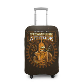 Чехол для чемодана 3D с принтом Steampunk Attitude в Петрозаводске, 86% полиэфир, 14% спандекс | двустороннее нанесение принта, прорези для ручек и колес | bender | fry | futurama | hermes | robot | zoidberg | бендер | гермес | зойдберг | робот | туранга | фрай | футурама