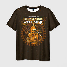 Мужская футболка 3D с принтом Steampunk Attitude в Петрозаводске, 100% полиэфир | прямой крой, круглый вырез горловины, длина до линии бедер | bender | fry | futurama | hermes | robot | zoidberg | бендер | гермес | зойдберг | робот | туранга | фрай | футурама