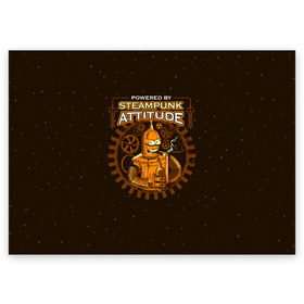 Поздравительная открытка с принтом Steampunk Attitude в Петрозаводске, 100% бумага | плотность бумаги 280 г/м2, матовая, на обратной стороне линовка и место для марки
 | Тематика изображения на принте: bender | fry | futurama | hermes | robot | zoidberg | бендер | гермес | зойдберг | робот | туранга | фрай | футурама