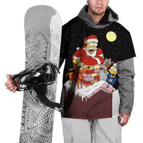 Накидка на куртку 3D с принтом Симпсон - Санта Клаус в Петрозаводске, 100% полиэстер |  | bart | christmas | happy new year | homer simpson | the simpsons | барт | гомер | дед мороз | луна | новый год | олень | подарки | санта | снег | собака | сосульки