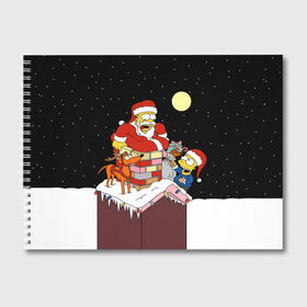 Альбом для рисования с принтом Симпсон - Санта Клаус в Петрозаводске, 100% бумага
 | матовая бумага, плотность 200 мг. | Тематика изображения на принте: bart | christmas | happy new year | homer simpson | the simpsons | барт | гомер | дед мороз | луна | новый год | олень | подарки | санта | снег | собака | сосульки