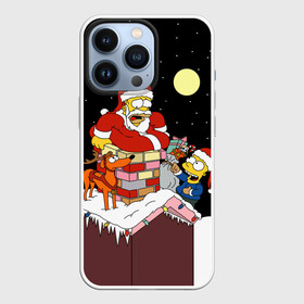 Чехол для iPhone 13 Pro с принтом Симпсон   Санта Клаус в Петрозаводске,  |  | bart | christmas | happy new year | homer simpson | the simpsons | барт | гомер | дед мороз | луна | новый год | олень | подарки | санта | снег | собака | сосульки