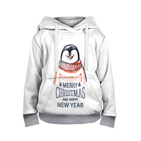 Детская толстовка 3D с принтом Happy New Year в Петрозаводске, 100% полиэстер | двухслойный капюшон со шнурком для регулировки, мягкие манжеты на рукавах и по низу толстовки, спереди карман-кенгуру с мягким внутренним слоем | 2017 | happy new year | holiday | marry christmas | winter | зима | новый год | пингвин | рождество