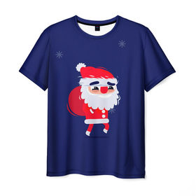 Мужская футболка 3D с принтом Санта в Петрозаводске, 100% полиэфир | прямой крой, круглый вырез горловины, длина до линии бедер | christmas | new year | winter | дед мороз | зима | новый год | рождество