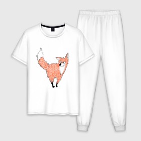 Мужская пижама хлопок с принтом Crazy fox в Петрозаводске, 100% хлопок | брюки и футболка прямого кроя, без карманов, на брюках мягкая резинка на поясе и по низу штанин
 | Тематика изображения на принте: crazy | fox | безумная | веселая | лиса | лисичка | лисички тупички