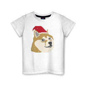 Детская футболка хлопок с принтом Doge новогодний в Петрозаводске, 100% хлопок | круглый вырез горловины, полуприлегающий силуэт, длина до линии бедер | Тематика изображения на принте: doge | doge новогодний | интернет приколы | новый год | подарок на новый год