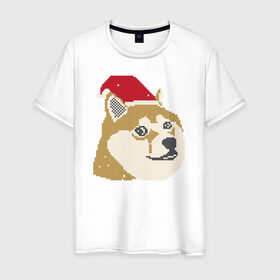 Мужская футболка хлопок с принтом Doge новогодний в Петрозаводске, 100% хлопок | прямой крой, круглый вырез горловины, длина до линии бедер, слегка спущенное плечо. | Тематика изображения на принте: doge | doge новогодний | интернет приколы | новый год | подарок на новый год