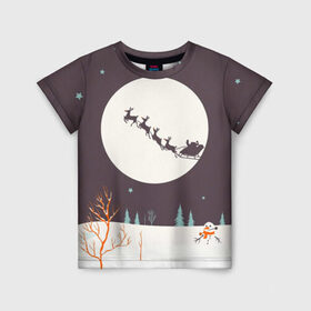 Детская футболка 3D с принтом Олени Санты в Петрозаводске, 100% гипоаллергенный полиэфир | прямой крой, круглый вырез горловины, длина до линии бедер, чуть спущенное плечо, ткань немного тянется | christmas | new year | winter | дед мороз | зима | новый год | рождество