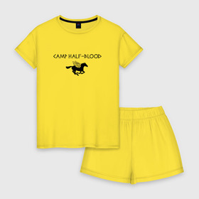Женская пижама с шортиками хлопок с принтом Camp Half-Blood в Петрозаводске, 100% хлопок | футболка прямого кроя, шорты свободные с широкой мягкой резинкой | halfblood | percy jackson | перси джексон
