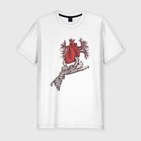 Мужская футболка премиум с принтом Рука и сердце в Петрозаводске, 92% хлопок, 8% лайкра | приталенный силуэт, круглый вырез ворота, длина до линии бедра, короткий рукав | био | механика | рука | сердце | тату
