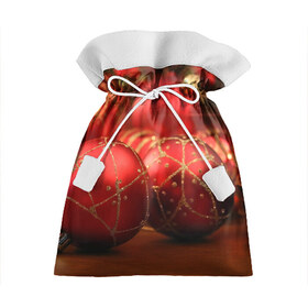 Подарочный 3D мешок с принтом Красные украшения в Петрозаводске, 100% полиэстер | Размер: 29*39 см | Тематика изображения на принте: елка | игрушки | красный | новый год | праздник | украшения