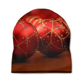 Шапка 3D с принтом Красные украшения в Петрозаводске, 100% полиэстер | универсальный размер, печать по всей поверхности изделия | елка | игрушки | красный | новый год | праздник | украшения