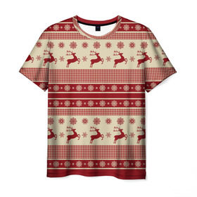Мужская футболка 3D с принтом Зимние олени в Петрозаводске, 100% полиэфир | прямой крой, круглый вырез горловины, длина до линии бедер | happy new year | ёлка | зима | олень | праздник | снег | снежинка