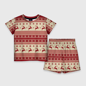 Детский костюм с шортами 3D с принтом Зимние олени в Петрозаводске,  |  | Тематика изображения на принте: happy new year | ёлка | зима | олень | праздник | снег | снежинка
