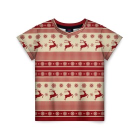 Детская футболка 3D с принтом Зимние олени в Петрозаводске, 100% гипоаллергенный полиэфир | прямой крой, круглый вырез горловины, длина до линии бедер, чуть спущенное плечо, ткань немного тянется | happy new year | ёлка | зима | олень | праздник | снег | снежинка