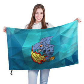 Флаг 3D с принтом Акула Сларк с Кинжалом в Петрозаводске, 100% полиэстер | плотность ткани — 95 г/м2, размер — 67 х 109 см. Принт наносится с одной стороны | Тематика изображения на принте: dota 2 | slark | акула | дота | кери | рыбка | сларк