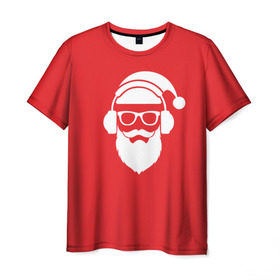 Мужская футболка 3D с принтом Дед мороз в Петрозаводске, 100% полиэфир | прямой крой, круглый вырез горловины, длина до линии бедер | Тематика изображения на принте: 2017 | аудио | борода | дед мороз | музыка | наушники | новый год | очки | подарки | праздник | усы | хипстер