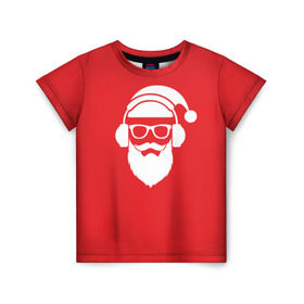 Детская футболка 3D с принтом Дед мороз в Петрозаводске, 100% гипоаллергенный полиэфир | прямой крой, круглый вырез горловины, длина до линии бедер, чуть спущенное плечо, ткань немного тянется | 2017 | аудио | борода | дед мороз | музыка | наушники | новый год | очки | подарки | праздник | усы | хипстер