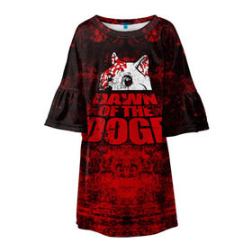 Детское платье 3D с принтом Dawn of the Doge в Петрозаводске, 100% полиэстер | прямой силуэт, чуть расширенный к низу. Круглая горловина, на рукавах — воланы | dog | doge | walking dead | zombie | додж | зомби | мем | собака | ходячие мертвецы