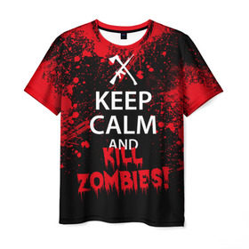 Мужская футболка 3D с принтом Keep Calm & Kill Zombies в Петрозаводске, 100% полиэфир | прямой крой, круглый вырез горловины, длина до линии бедер | bone | carl | rick | skelet | skull | walking dead | zombie | граймс | зомби | карл | нежить | нечисть | рик | скелет | ходячие мертвецы | череп