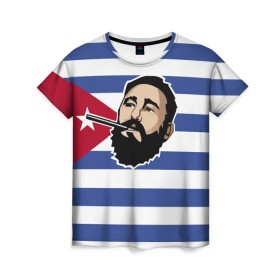 Женская футболка 3D с принтом Fidel Castro в Петрозаводске, 100% полиэфир ( синтетическое хлопкоподобное полотно) | прямой крой, круглый вырез горловины, длина до линии бедер | castro | che | fidel | guevara | гевара | кастро | фидель | че