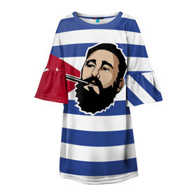 Детское платье 3D с принтом Fidel Castro в Петрозаводске, 100% полиэстер | прямой силуэт, чуть расширенный к низу. Круглая горловина, на рукавах — воланы | Тематика изображения на принте: castro | che | fidel | guevara | гевара | кастро | фидель | че