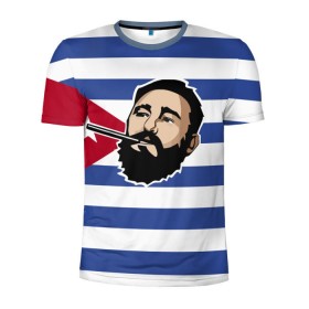 Мужская футболка 3D спортивная с принтом Fidel Castro в Петрозаводске, 100% полиэстер с улучшенными характеристиками | приталенный силуэт, круглая горловина, широкие плечи, сужается к линии бедра | Тематика изображения на принте: castro | che | fidel | guevara | гевара | кастро | фидель | че