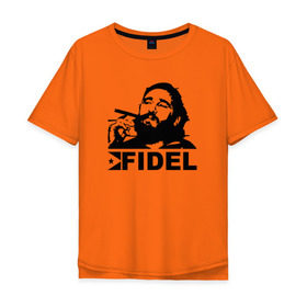 Мужская футболка хлопок Oversize с принтом Фидель, Кастро в Петрозаводске, 100% хлопок | свободный крой, круглый ворот, “спинка” длиннее передней части | castro | che | fidel | guevara | гевара | кастро | фидель | че
