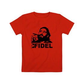 Детская футболка хлопок с принтом Фидель, Кастро в Петрозаводске, 100% хлопок | круглый вырез горловины, полуприлегающий силуэт, длина до линии бедер | castro | che | fidel | guevara | гевара | кастро | фидель | че