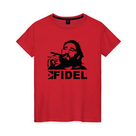 Женская футболка хлопок с принтом Фидель, Кастро в Петрозаводске, 100% хлопок | прямой крой, круглый вырез горловины, длина до линии бедер, слегка спущенное плечо | castro | che | fidel | guevara | гевара | кастро | фидель | че