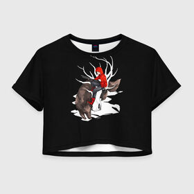 Женская футболка 3D укороченная с принтом Волчонок в Петрозаводске, 100% полиэстер | круглая горловина, длина футболки до линии талии, рукава с отворотами | teen wolf