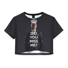 Женская футболка 3D укороченная с принтом Keep Calm & Miss Me в Петрозаводске, 100% полиэстер | круглая горловина, длина футболки до линии талии, рукава с отворотами | holmes | sherlock | мориарти | профессор | холмс | шерлок