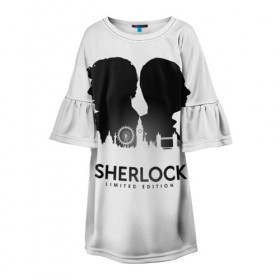 Детское платье 3D с принтом Sherlock Edition в Петрозаводске, 100% полиэстер | прямой силуэт, чуть расширенный к низу. Круглая горловина, на рукавах — воланы | Тематика изображения на принте: doctor | holmes | sherlock | watson | ватсон | доктор | профессор | холмс | шерлок