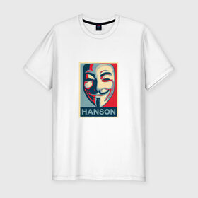 Мужская футболка премиум с принтом Гай Фокс в Петрозаводске, 92% хлопок, 8% лайкра | приталенный силуэт, круглый вырез ворота, длина до линии бедра, короткий рукав | hanson | v | vendetta | вендетта | маска