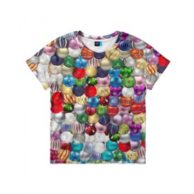 Детская футболка 3D с принтом Елочнные шары в Петрозаводске, 100% гипоаллергенный полиэфир | прямой крой, круглый вырез горловины, длина до линии бедер, чуть спущенное плечо, ткань немного тянется | ёлка | ель | новый год | праздник | рождество | украшение | шарик
