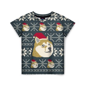 Детская футболка 3D с принтом Doge новогодний в Петрозаводске, 100% гипоаллергенный полиэфир | прямой крой, круглый вырез горловины, длина до линии бедер, чуть спущенное плечо, ткань немного тянется | 2017 | doge | doge новогодний | интернет приколы | новый год | подарок на новый год